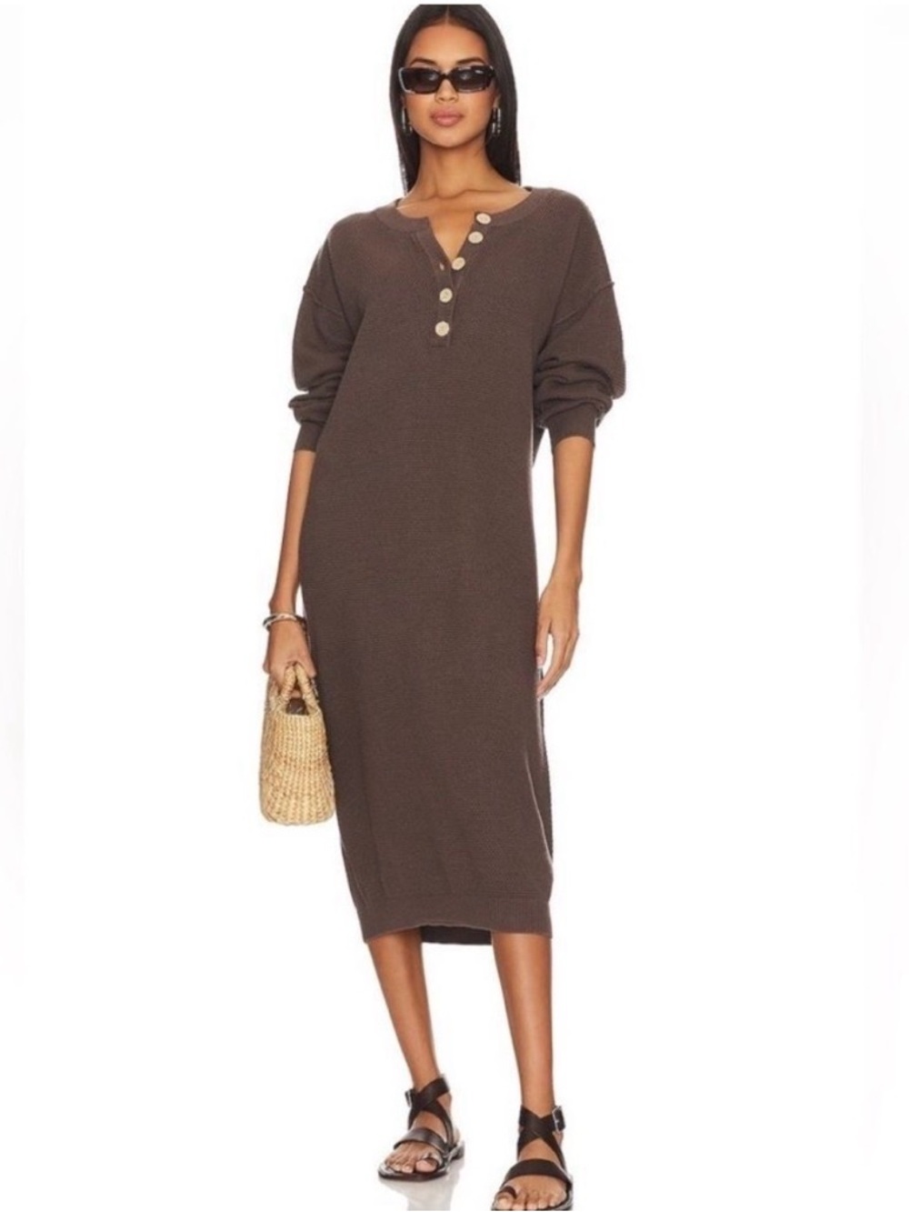 Free People FP Beach Hailee Sweater Midi Dress in brown size S